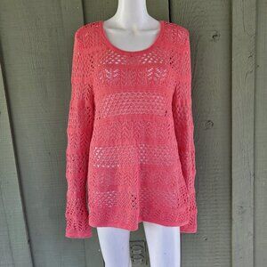 New CHICO'S Coral Lacy Knit Sweater Sz 3 or US 16 XL Cotton Blend